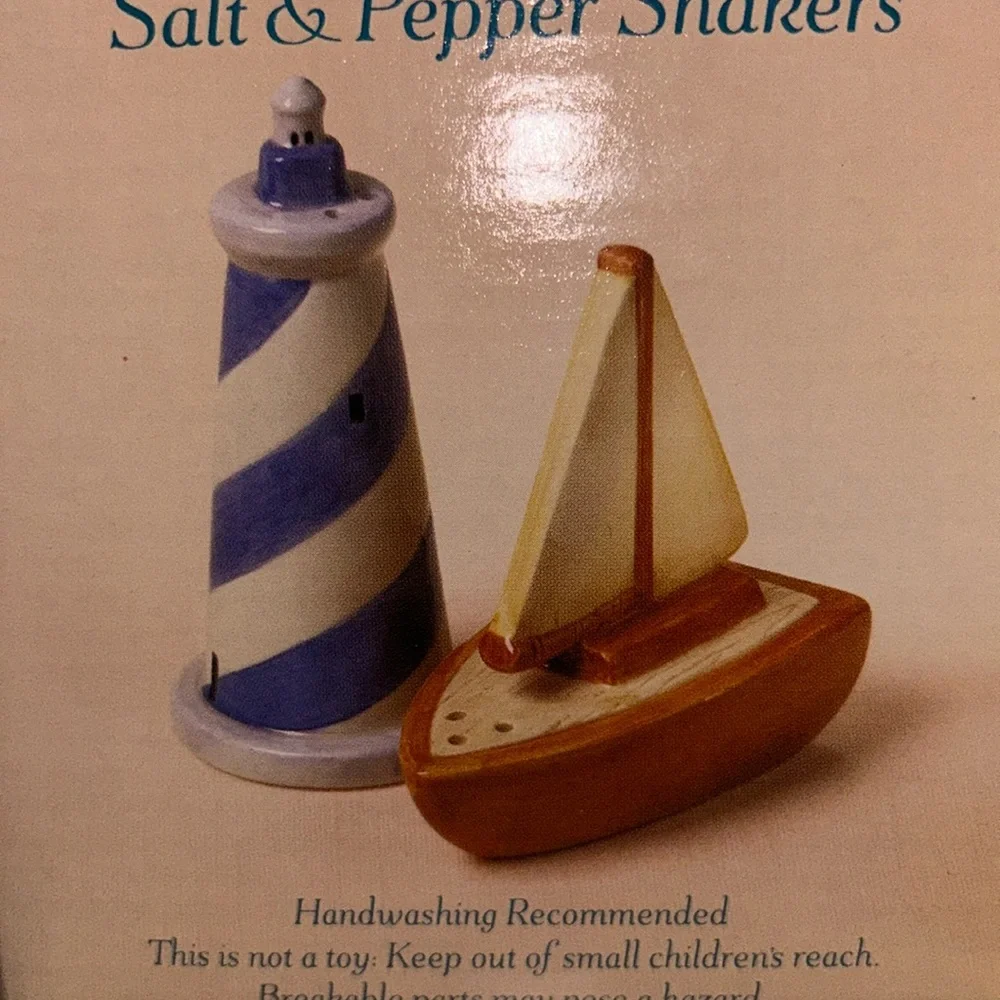 NWT Sakura Ceramic Sailboat and Lighthouse Salt and Pepper Shakers nautical